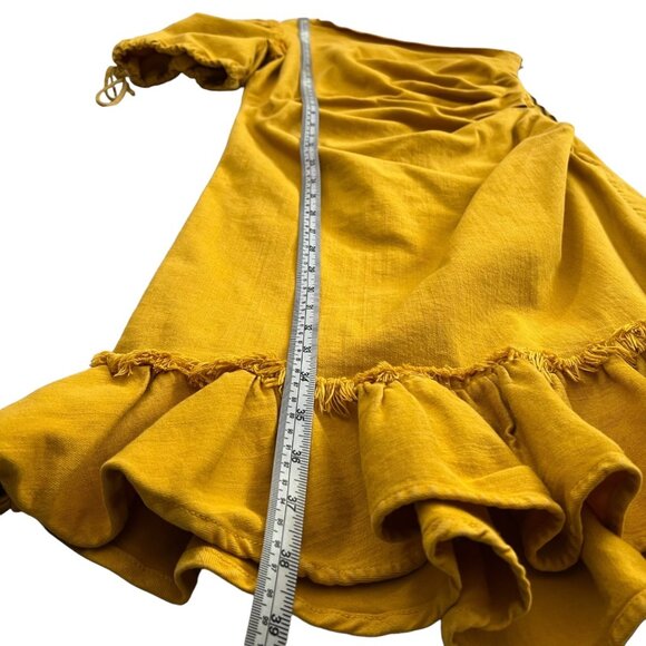 Jonathan Simkhai One Shoulder Denim Ruffle Mini Dress 10 Yellow Asymmetric‎ - Picture 13 of 16